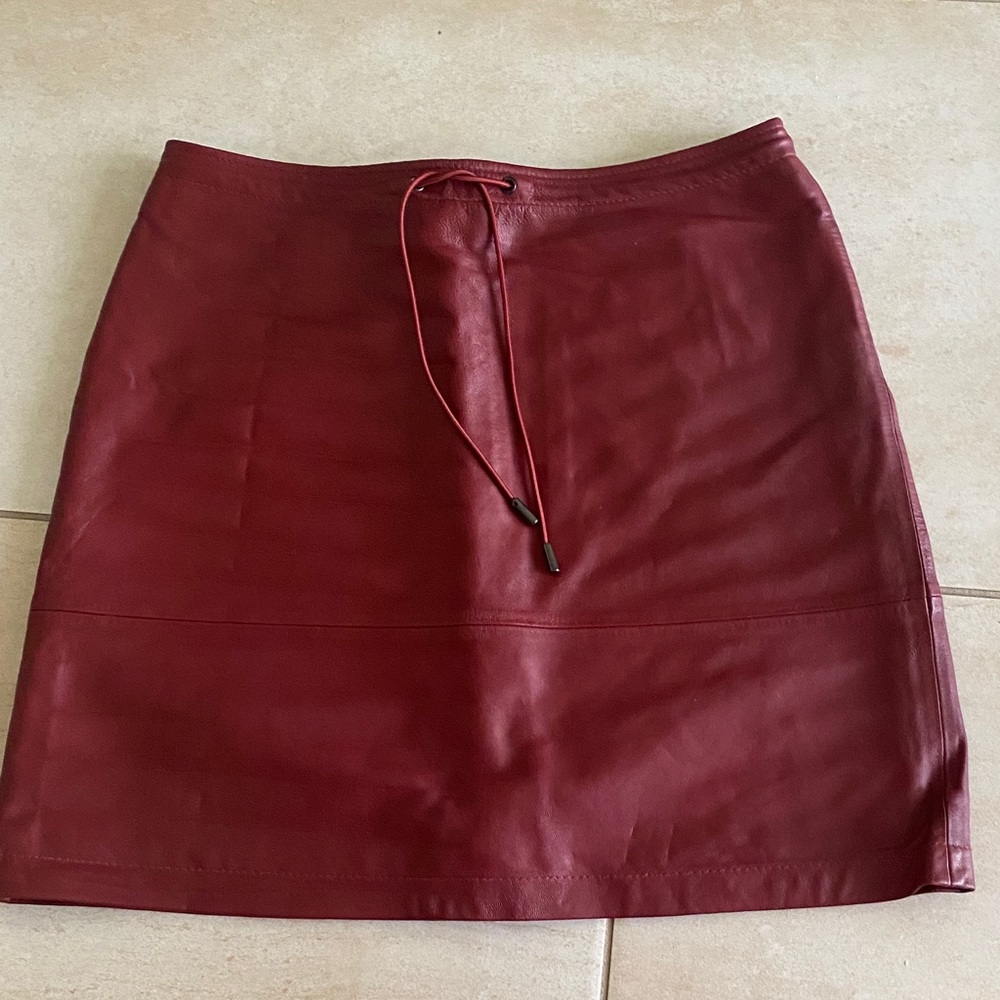 French Connection Burgundy Leather Pencil Skirt